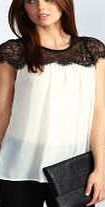 boohoo Lydia Lace Trim Chiffon Blouse - cream pzz98435