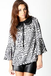 Lyla Animal Print Double Collar Sequin Blouse