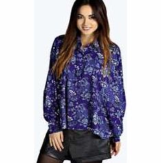 Maddison Oversized Floral Curved Hem Shirt -