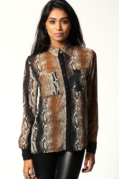 boohoo Maddy Snake Print Chiffon Blouse Female