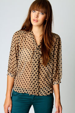 boohoo Maisy Spot Chiffon Pussy Bow Blouse Female