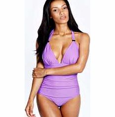 boohoo Manilla Plunge Gold Detail Swimsuit - purple