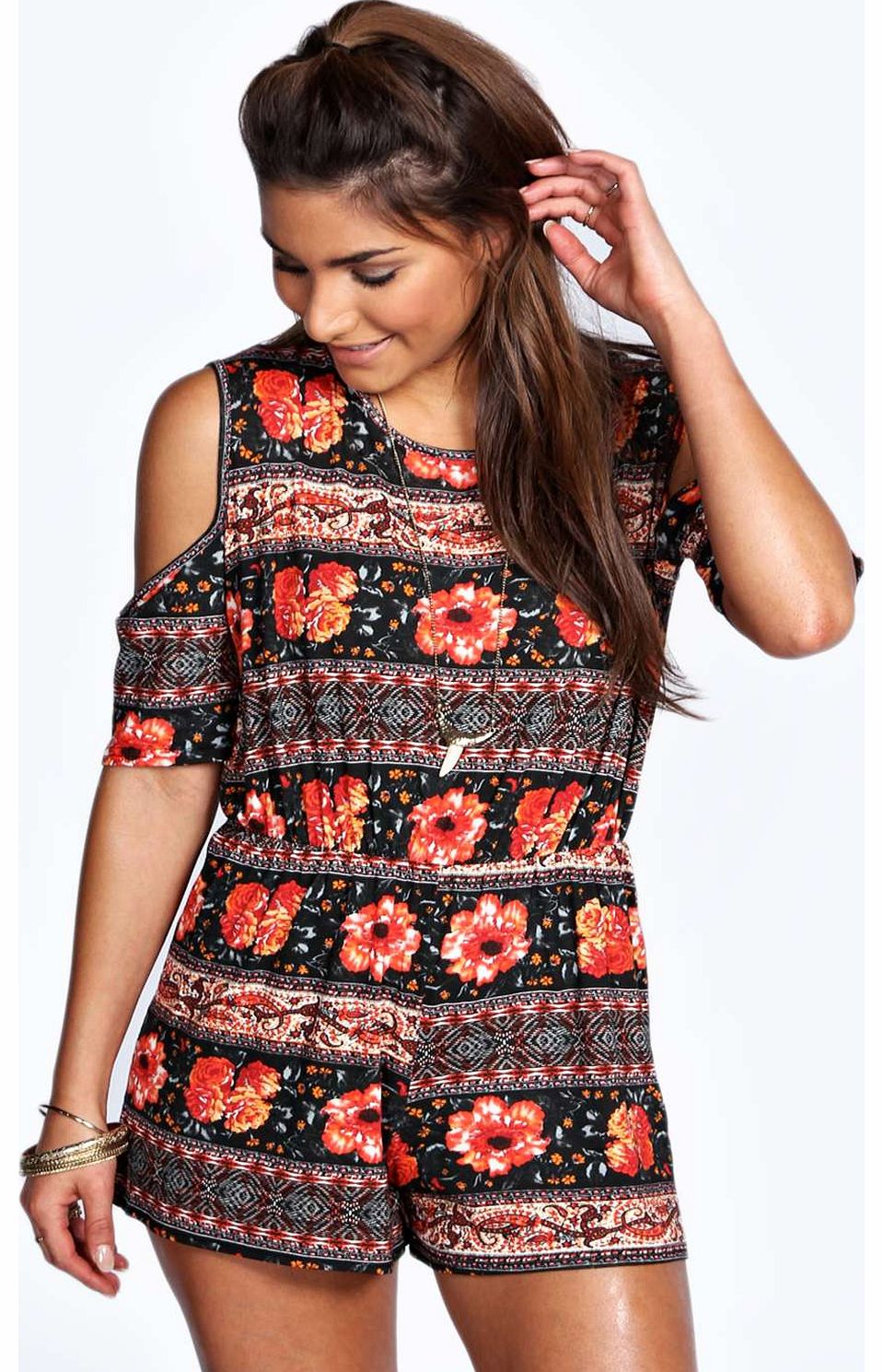 Marie Cold Shoulder Paisley Floral Playsuit -