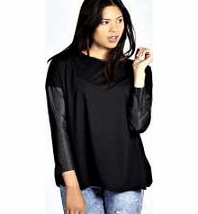 Megan PU Sleeve Top - black azz19920