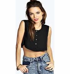 Mia Button Through Woven Top - black azz20595