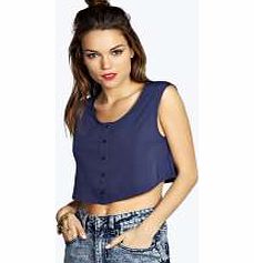 Mia Button Through Woven Top - navy azz20595