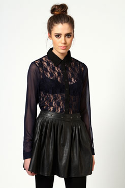 boohoo Mia Lace Blouse With Chiffon Sleeves Female