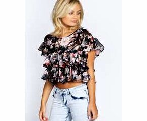 boohoo Mia Vintage Rose Print Ruffle Layer Blouse -