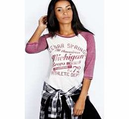 Millie Printed Burn Out Raglan Sleeve Tee - wine