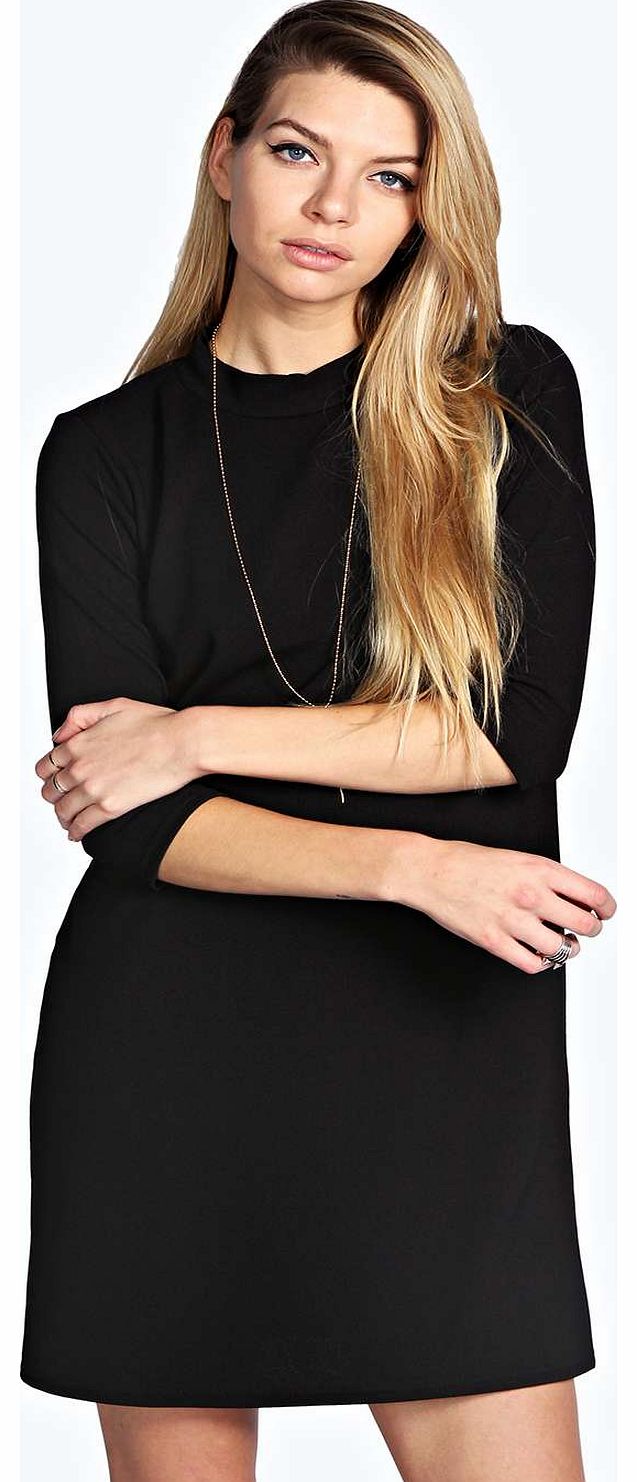 Milly Turtle Neck 3/4 Sleeve Shift Dress - black
