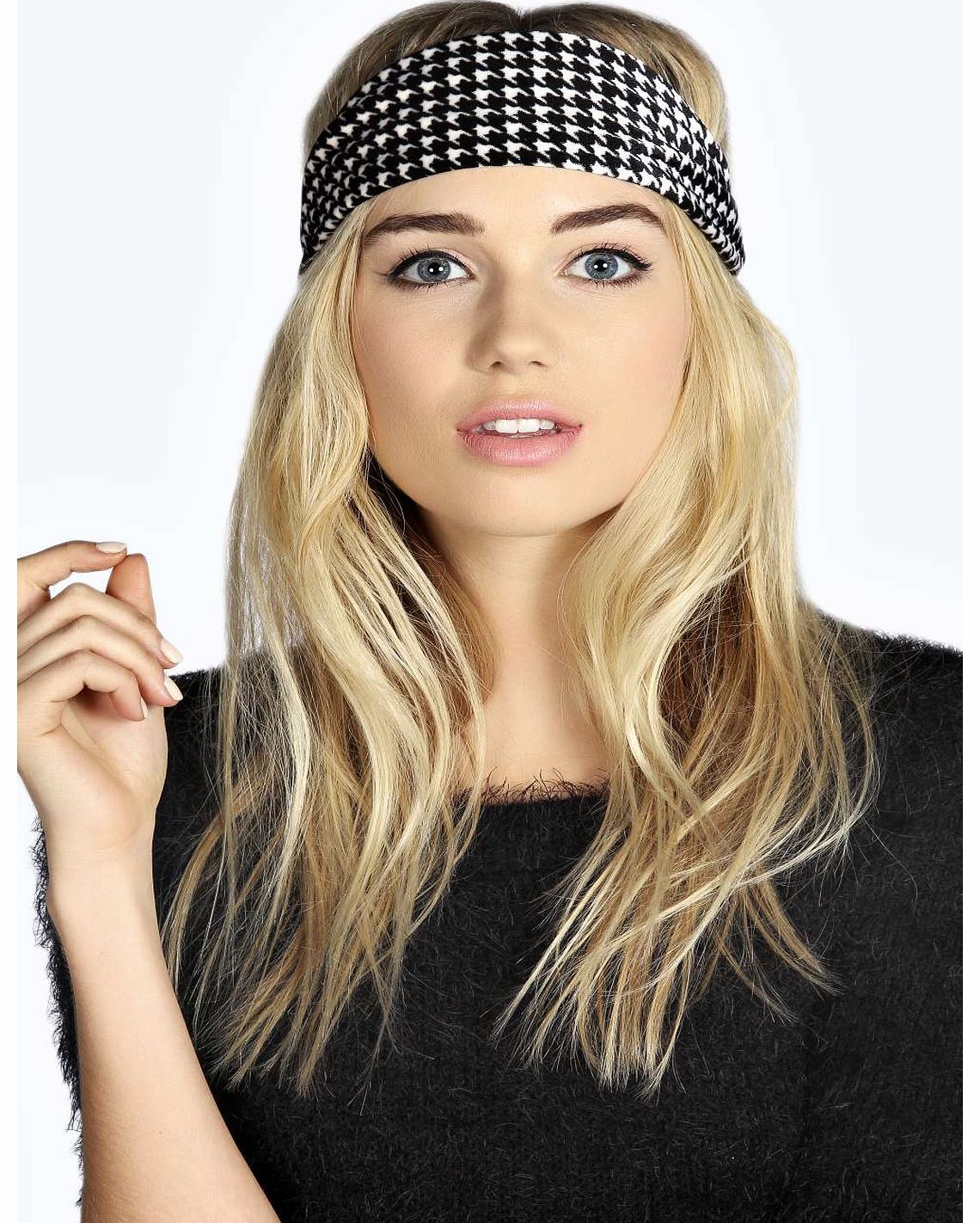 boohoo Mimi Houndstooth Headband - black azz18147