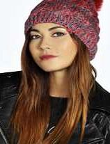 boohoo Mixed Yarn Oversized Faux Fur Pom Beanie -