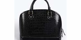 boohoo Mock Croc Structured Top Handle Bag - black