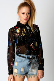 Boohoo Molly All Over Print Chiffon Blouse