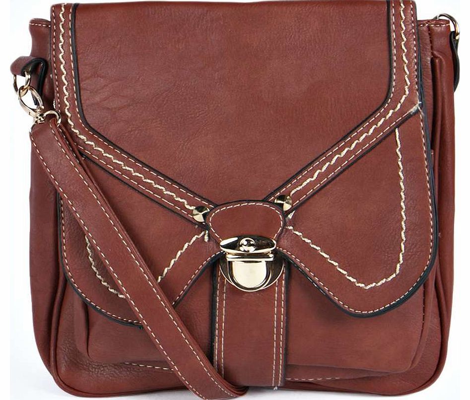 boohoo Molly Paneled Satchel Cross Body Bag - tan