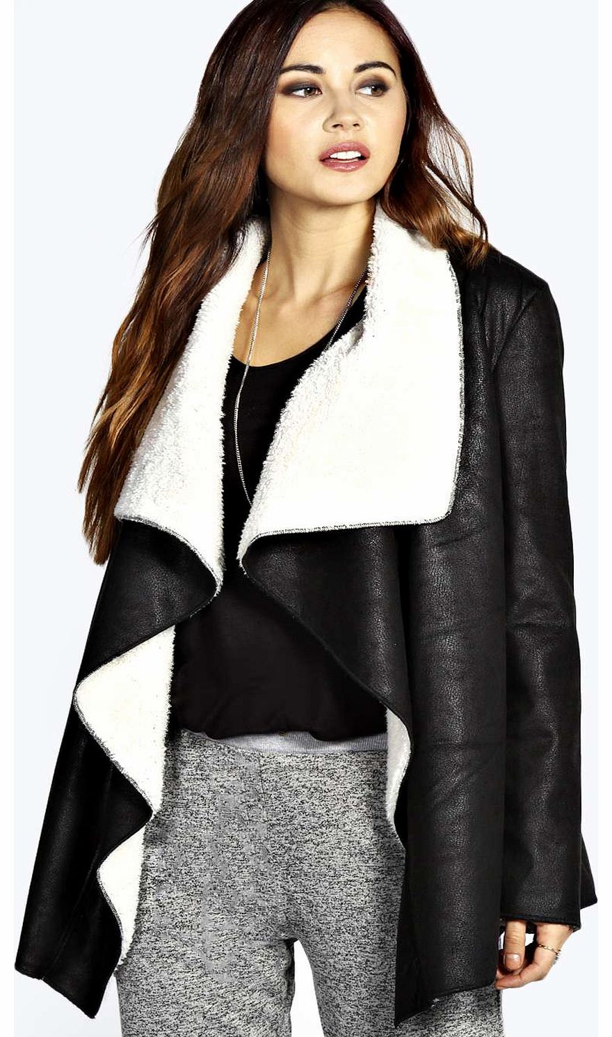 Molly Sherpa Lined Waterfall Jacket - black