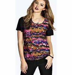 Mya Brush Stroke Print Contrast Sleeve Shell Top