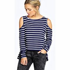 Natasha Stripe Cut Out Shoulder Dip Back Top -