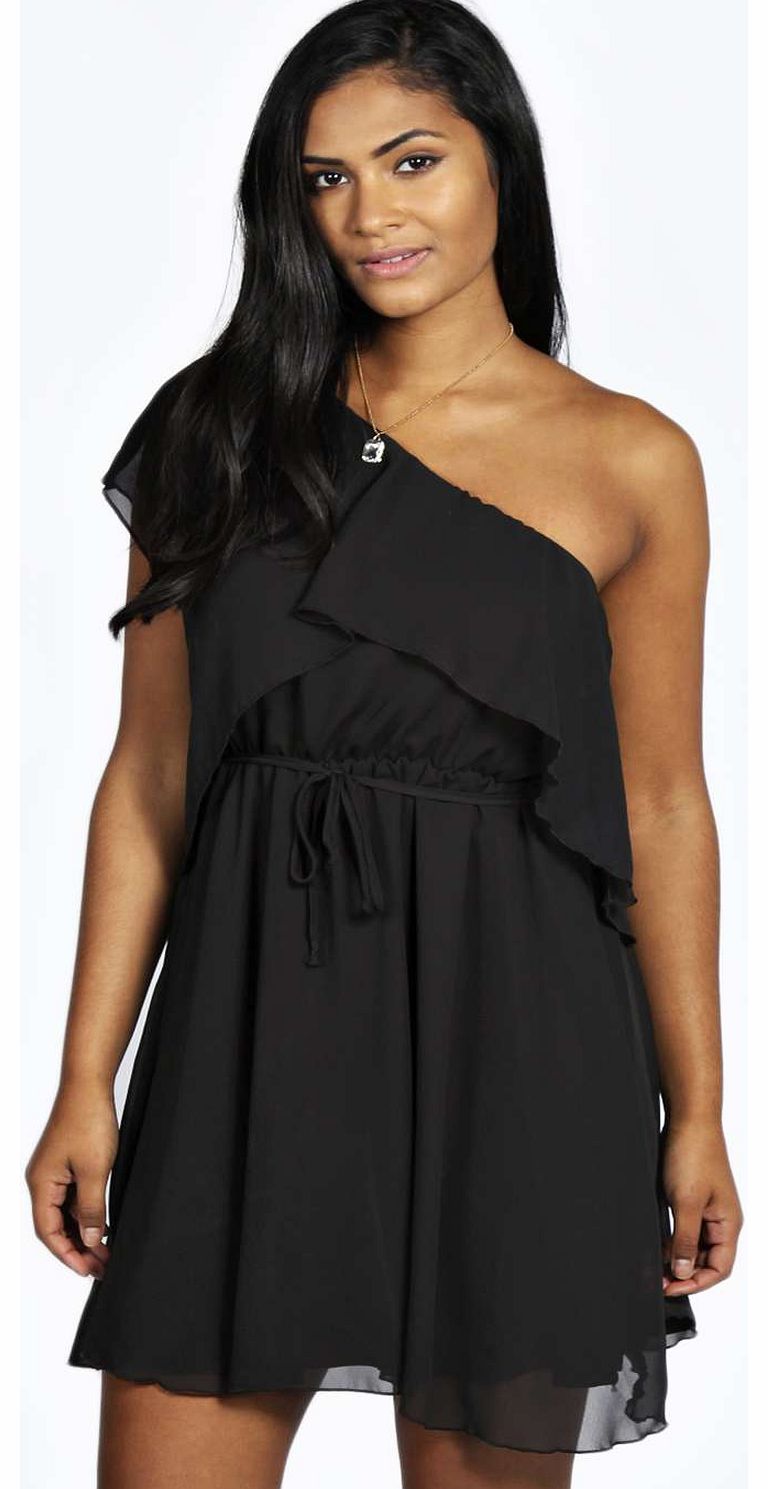 Nellie One Shoulder Skater Dress - black azz18769