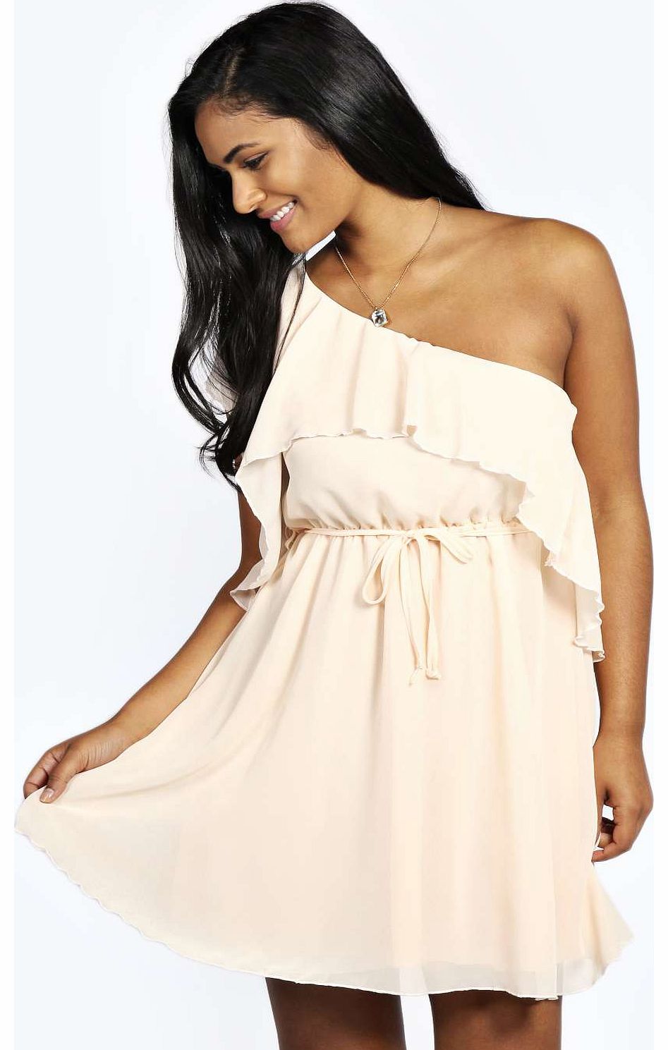 Nellie One Shoulder Skater Dress - nude azz18769