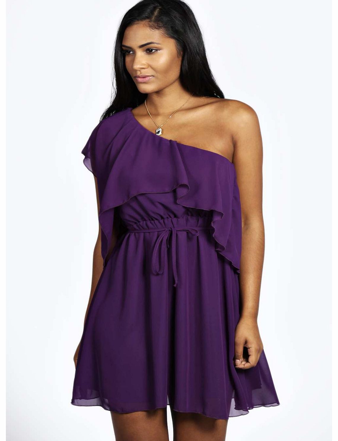 Nellie One Shoulder Skater Dress - purple azz18769