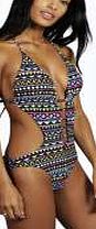 boohoo Neon Aztec Cut Out Swimsuit - multi azz32410