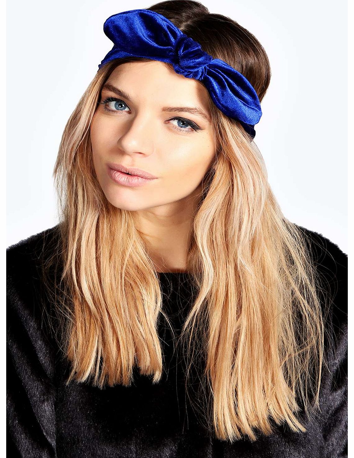 boohoo Nevaeh Velvet Bow Headband - navy azz18137