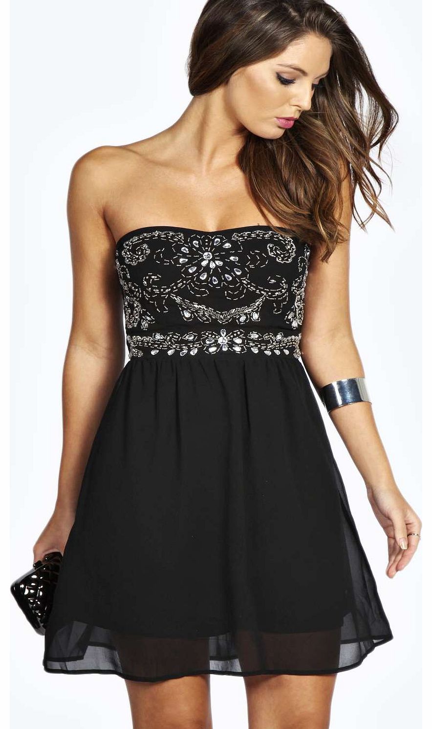 Niamh Embellished Top Bandeau Chiffon Dress -