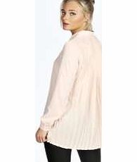 boohoo Nicole Pleated Back Long Sleeve Blouse - nude