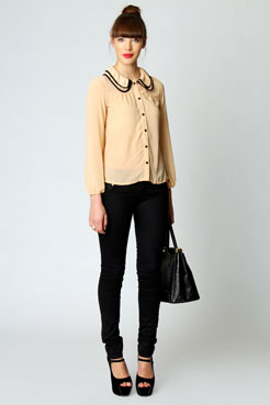 Boohoo Nina Peter Pan Collar Chiffon Blouse