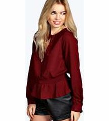 boohoo Olivia V Neck Elasticated Waist Blouse - wine