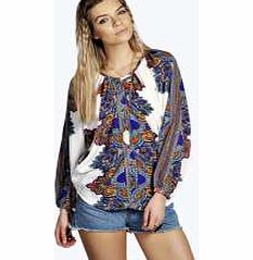 boohoo Paisley Border Print Button Through Blouse -