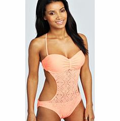 boohoo Palma Crochet Front Panel Bandeau Swimsuit -