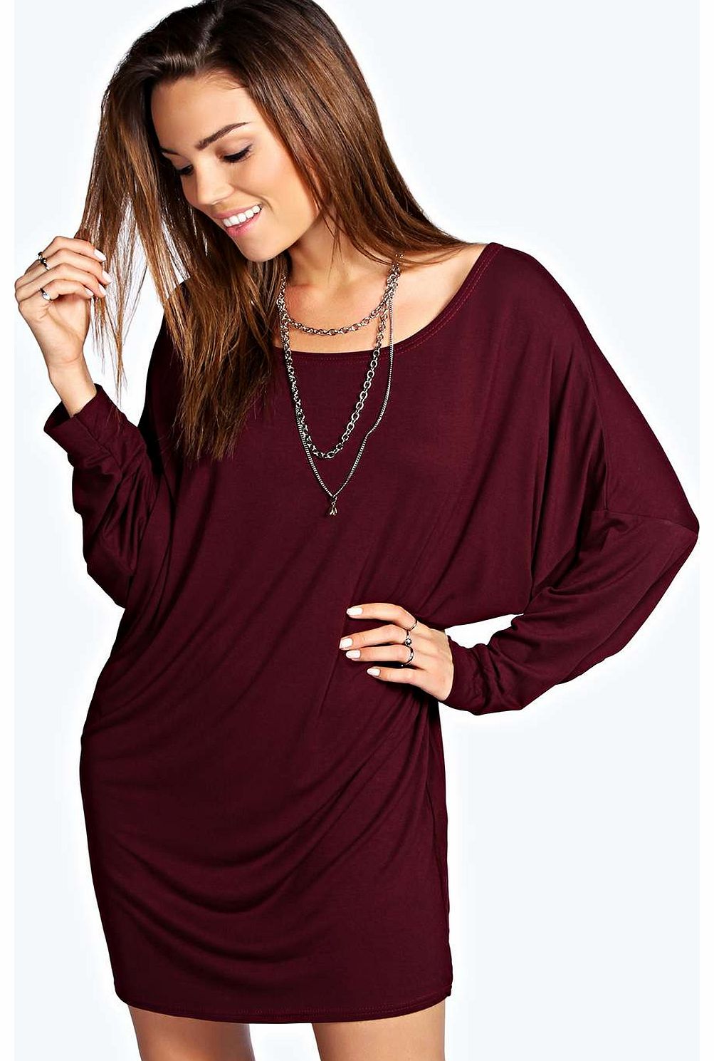 Penelope Slash Neck Batwing Sleeve Dress - grape