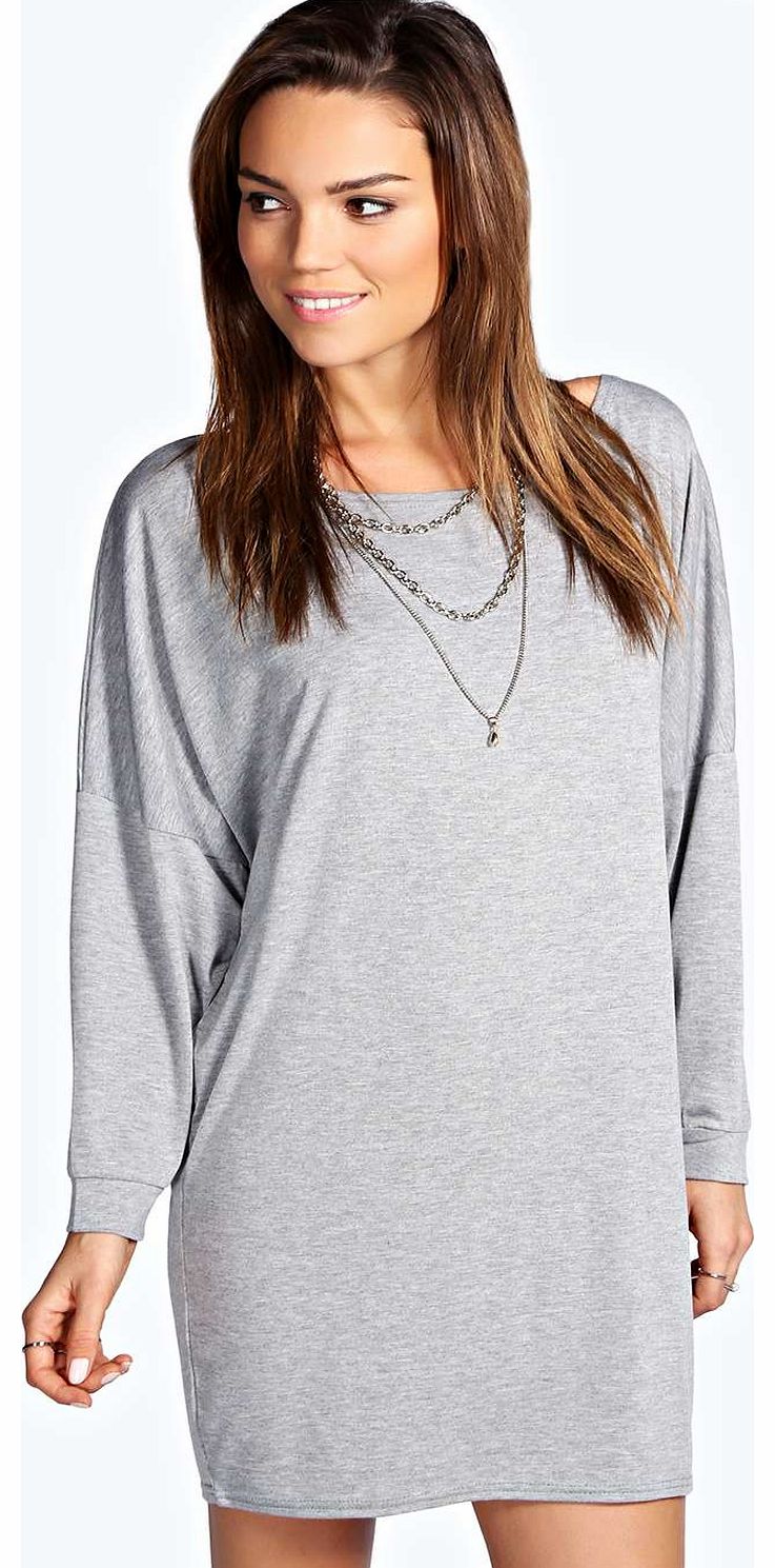 Penelope Slash Neck Batwing Sleeve Dress - grey