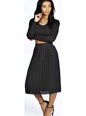 boohoo Pleated Midi Skirt - black azz19843