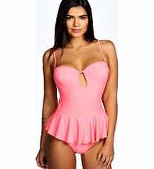 boohoo Plunge Bandeau Peplum Swimsuit - coral azz17535