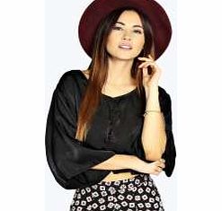 boohoo Poppy Silky Button Through Wide Sleeve Blouse -