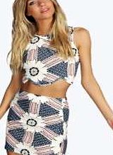 boohoo Printed Crepe Mini Skirt - navy azz05663