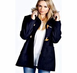 Rae Faux Fur Trim Hood Rope Toggle Duffle Coat -