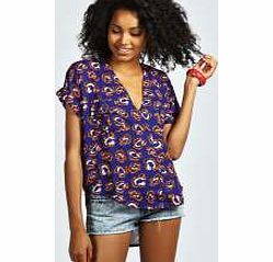 boohoo Rea Animal Print Oversized Blouse - blue azz30182