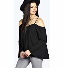 boohoo Rhian Bell Sleeve Strappy Open Shoulder Blouse -