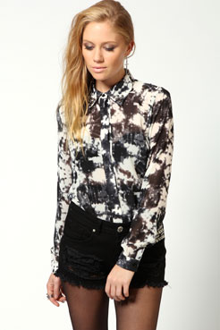 boohoo Ria Tie Dye Chiffon Blouse With Studded Collar