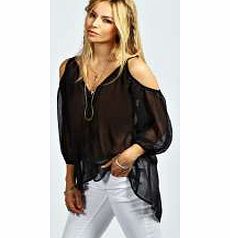 boohoo Rita Cut Out Shoulder Button Through Blouse -