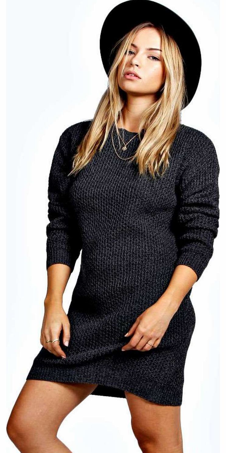 Ruby Chunky Knit Round Neck Jumper Dress - black