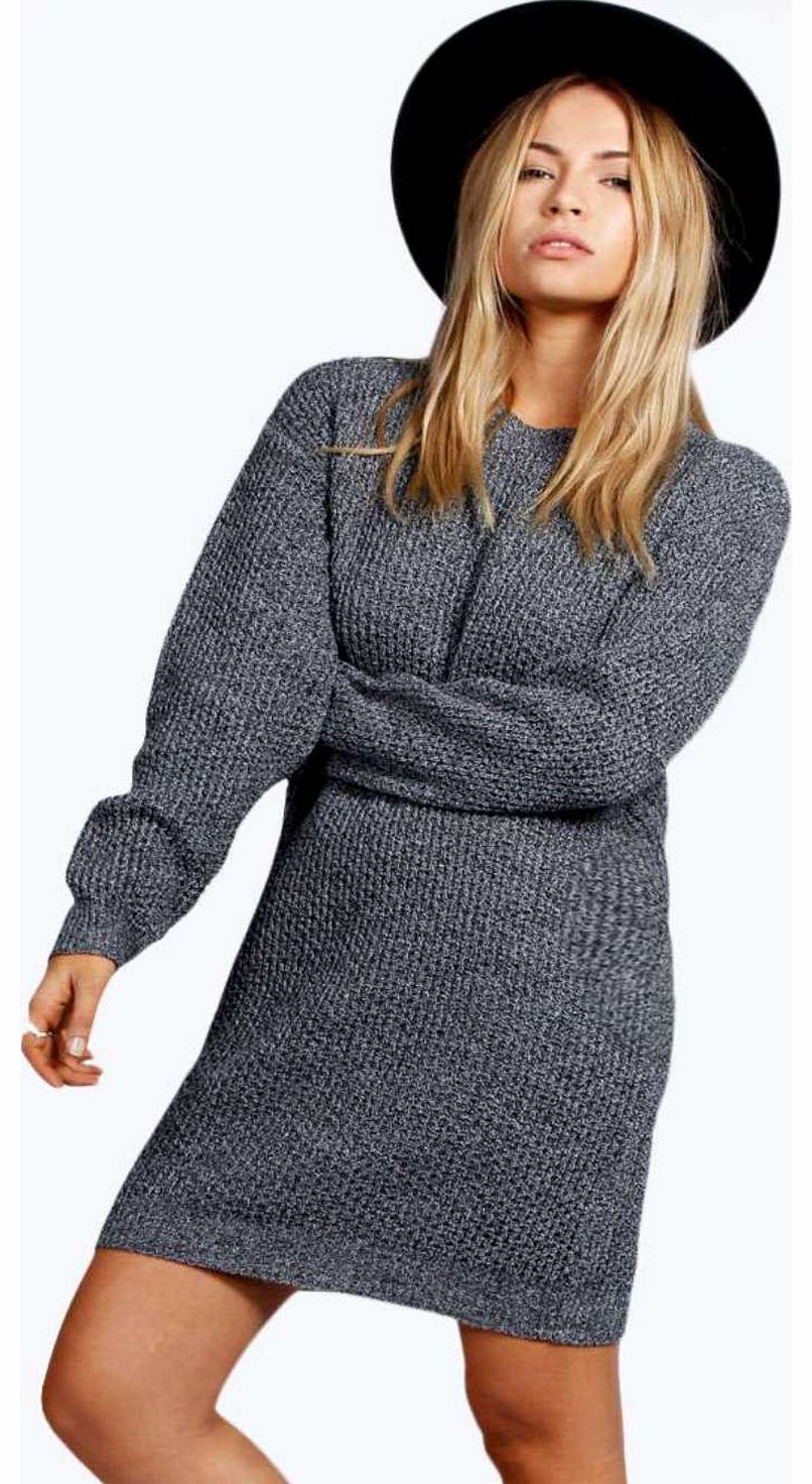 Ruby Chunky Knit Round Neck Jumper Dress - grey