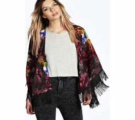 Ruby Fringed Dark Floral Kimono - multi azz20601