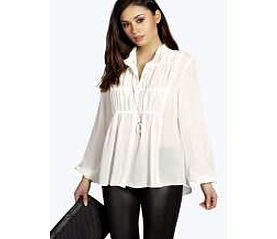 boohoo Ruched Bib Detail Long Sleeve Blouse - white