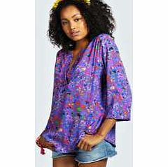 boohoo Samantha Coloured Splash Print Woven Wrap Blouse