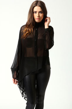 boohoo Sara Asymetric Hem Chiffon Blouse Female